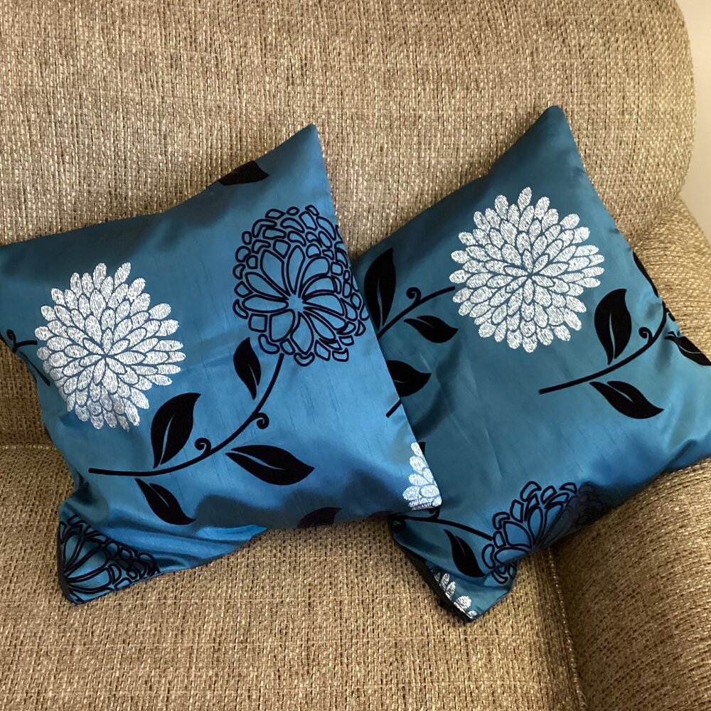 2 Handmade Blue Floral Cushion Covers Home Decor Accessories